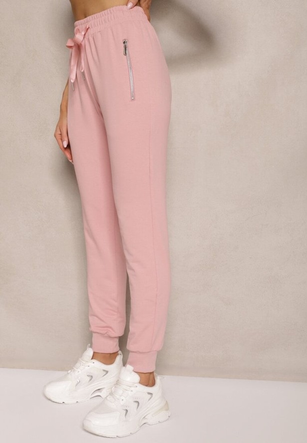 Różowe Spodnie Dresowe z Bawełny o Kroju Jogger High Waist Cherisa