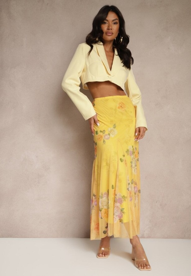 Żółta Spódnica w Kwiatowy Wzór o Rozkloszowanym Kroju Efrirene