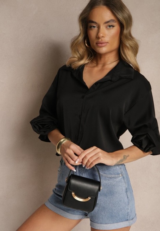 Czarna Koszula Ozdobiona Kwiatami 3DTenisela