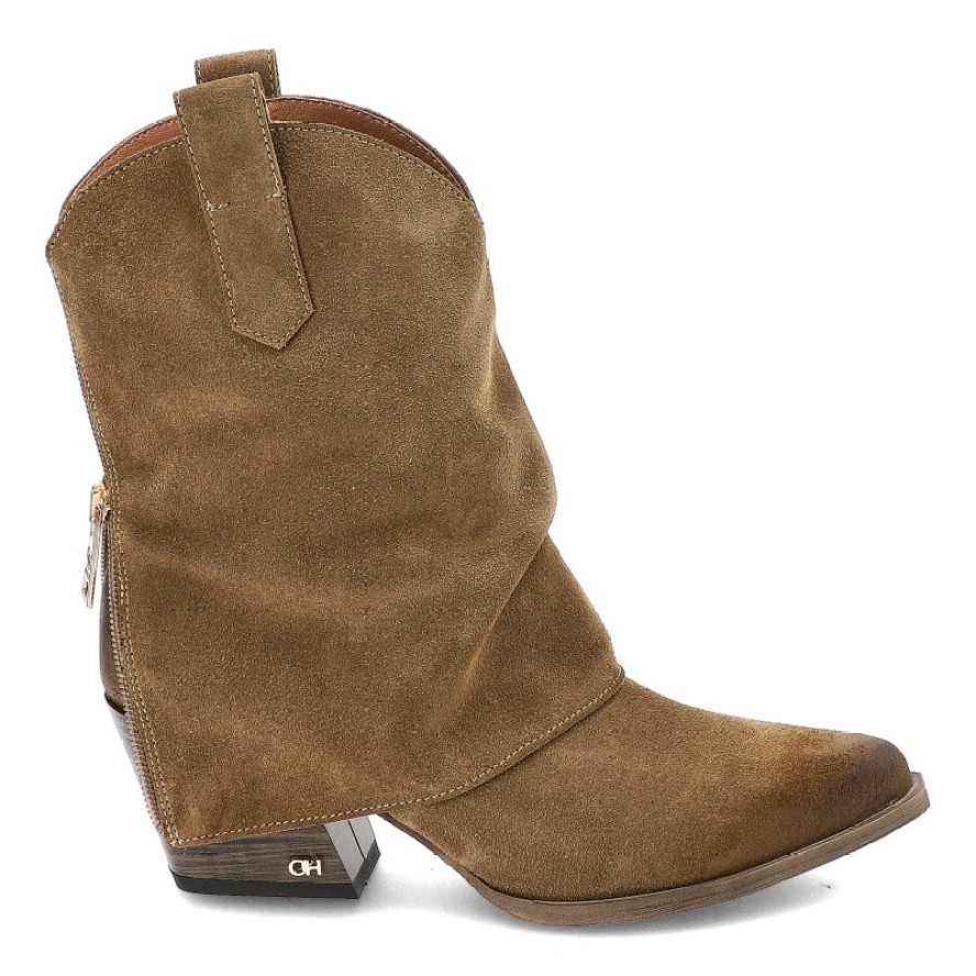 Beżowe Botki Chebello Stylowe Kowbojki Damskie