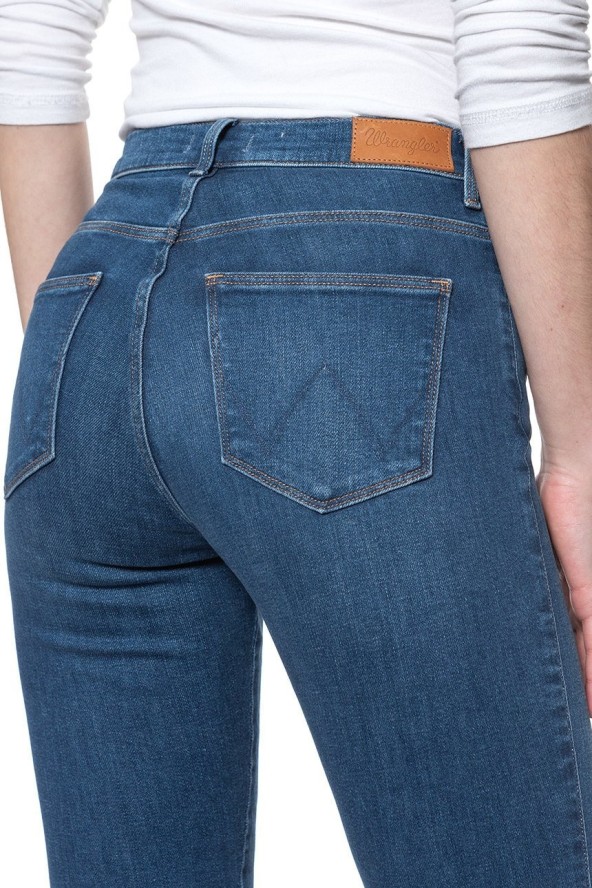 DAMSKIE SPODNIE JEANSOWE WRANGLER HIGH RISE SKINNY MID INDIGO W27HVQX8E 112128135