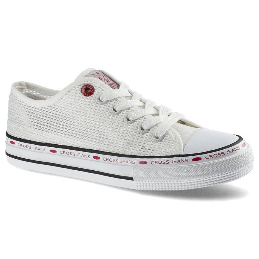 Trampki damskie Cross Jeans, z przewiewnego materiału tekstylnego o siatkowej strukturze z klasycznym sznurowaniem gumowym noskiem oraz płaską podesz