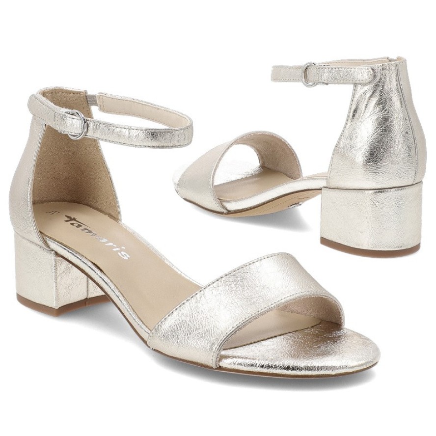 Srebrne Sandały Tamaris Eleganckie Obuwie Damskie Na Obcasie