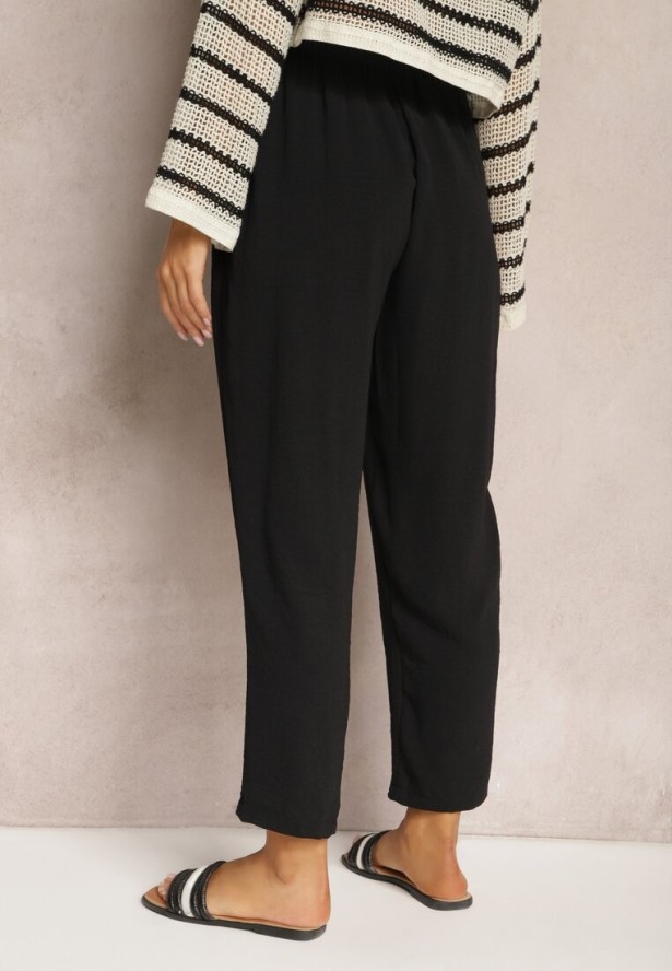 Czarne Spodnie o Luźnym Fasonie ze Sznurkiem i Gumką w Talii Enivea