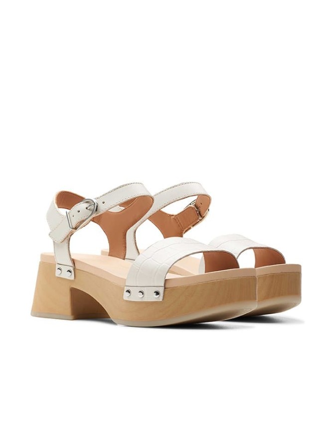 Clarks Skórzane sandały "Sivanne Bay" w kolorze kremowym na obcasie rozmiar: 41