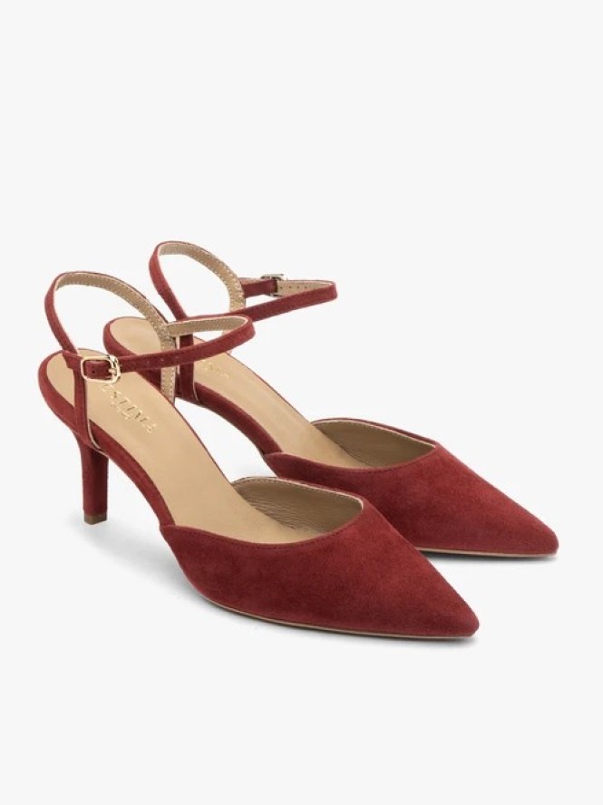 Bordowe czółenka slingback bez pięty