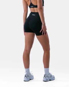 Damskie szorty z wysokim stanem i kieszenią fitness – Encore – czarny