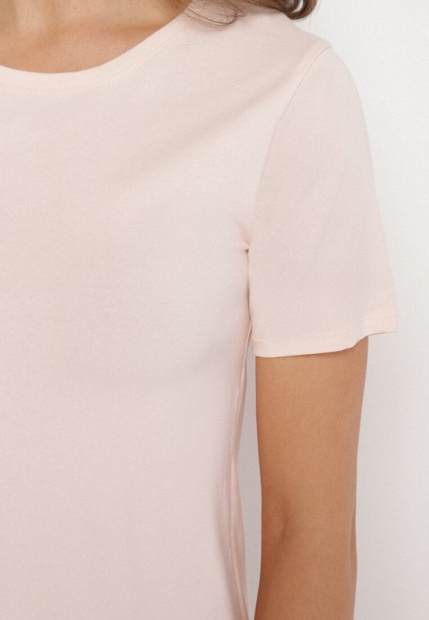 Jasnoróżowa Bawełniana Sukienka o Kroju Typu T-shirt Nilisea