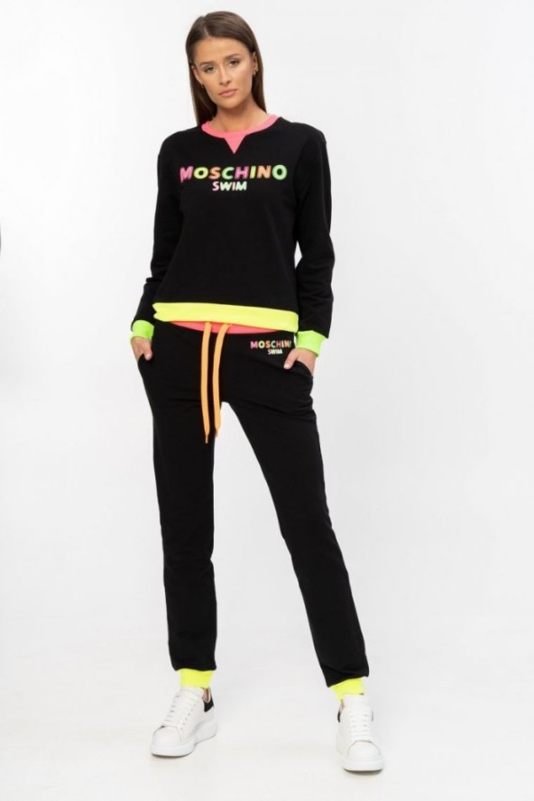 MOSCHINO Czarna bluza damska z neonowym logo, Rozmiar XS