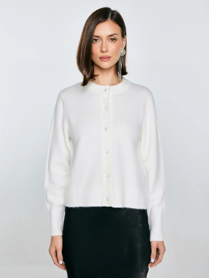 Kardigan damski z dodatkiem wełny biały Lena 100