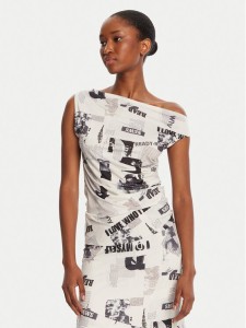 Desigual Bluzka Breaking News 25WWTK10 Écru Regular Fit