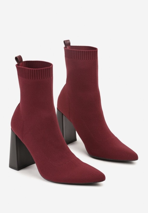 Bordowe Botki Vices na Obcasie o Geometrycznym Kształcie z Elastyczną Cholewką Falurea
