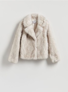 Sztuczne futerko z kołnierzem - złamana biel