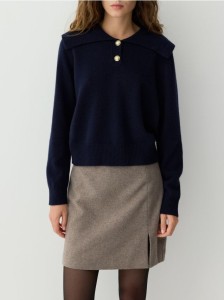 Wełniany sweter z dodatkiem kaszmiru - granatowy