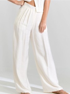 Spodnie wide leg z zakładkami - kremowy