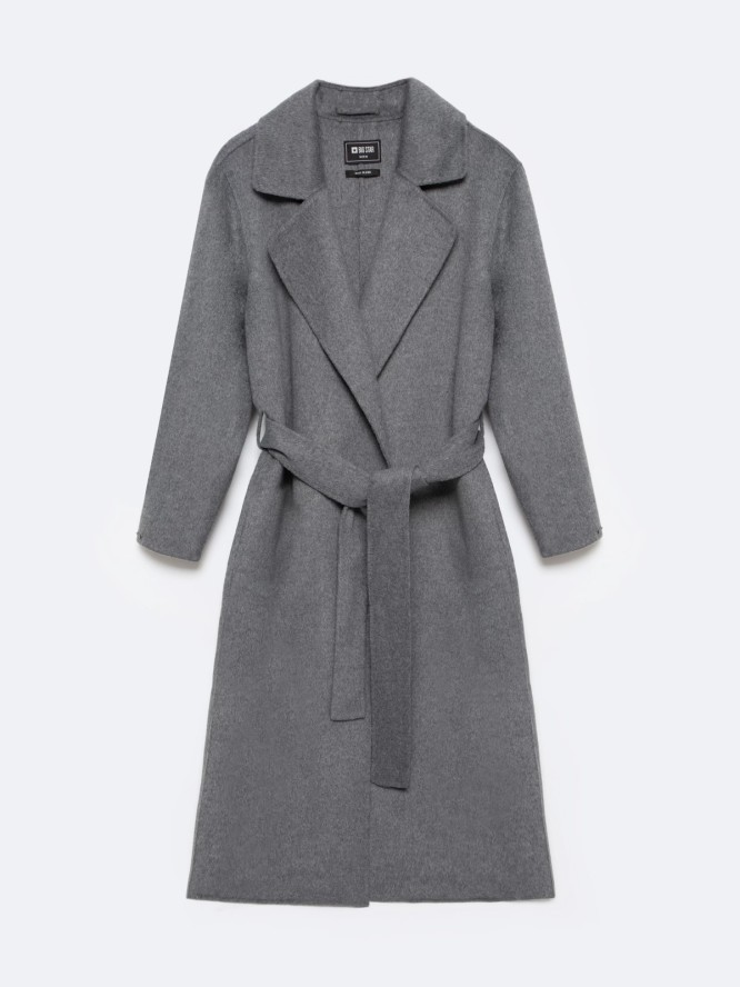 Płaszcz damski wełniany wiązany szary Oshana 903