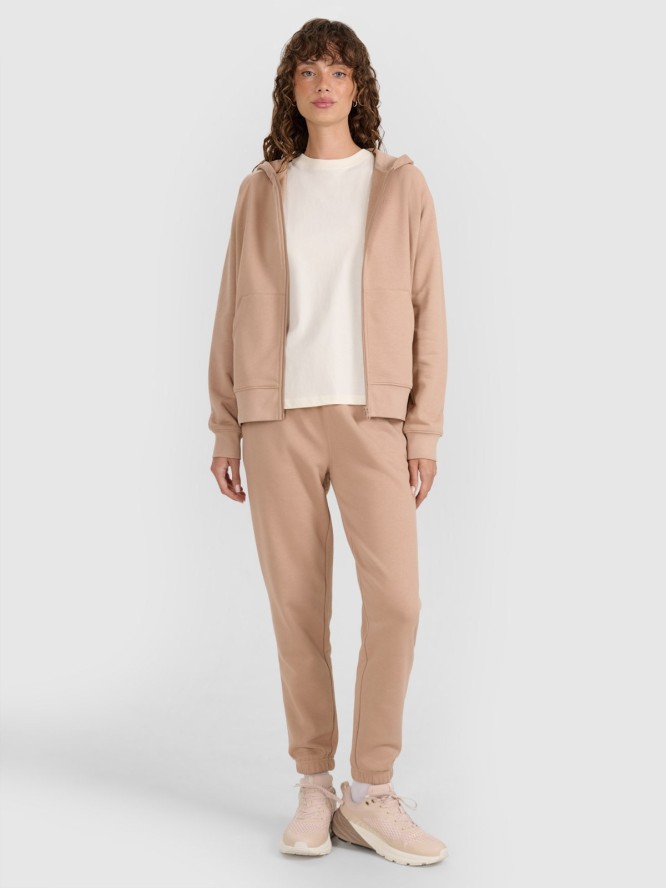 4F Bluza dresowa rozpinana z kapturem damska - beżowa XS