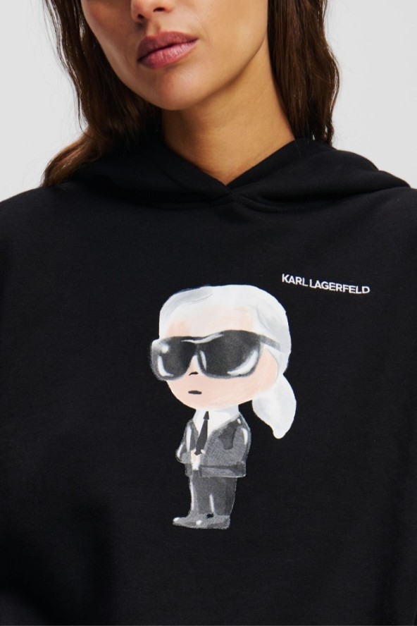 KARL LAGERFELD Czarna damska bluza z kapturem Ikon Aquarelle K, Rozmiar M