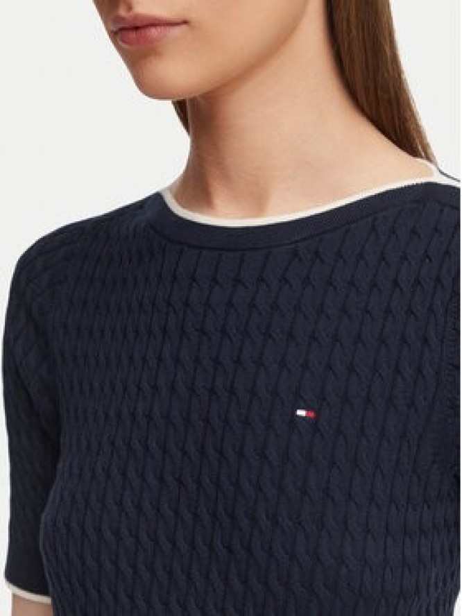 Tommy Hilfiger Bluzka Fine Gg Cable Boat WW0WW50103 Granatowy Regular Fit
