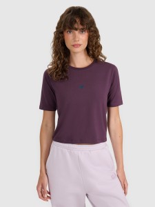 4F Crop-top slim gładki damski - fioletowy M