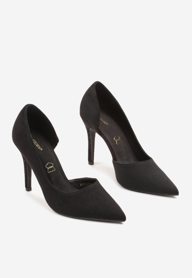 Czarne Szpilki Vices z Wkładką ze Skóry Naturalnej Ozdobione Wycięciem Oliritia