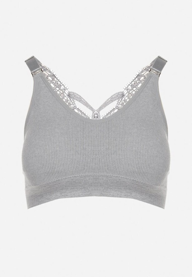 Szary Biustonosz Top Sportowy z Koronką Nevenael