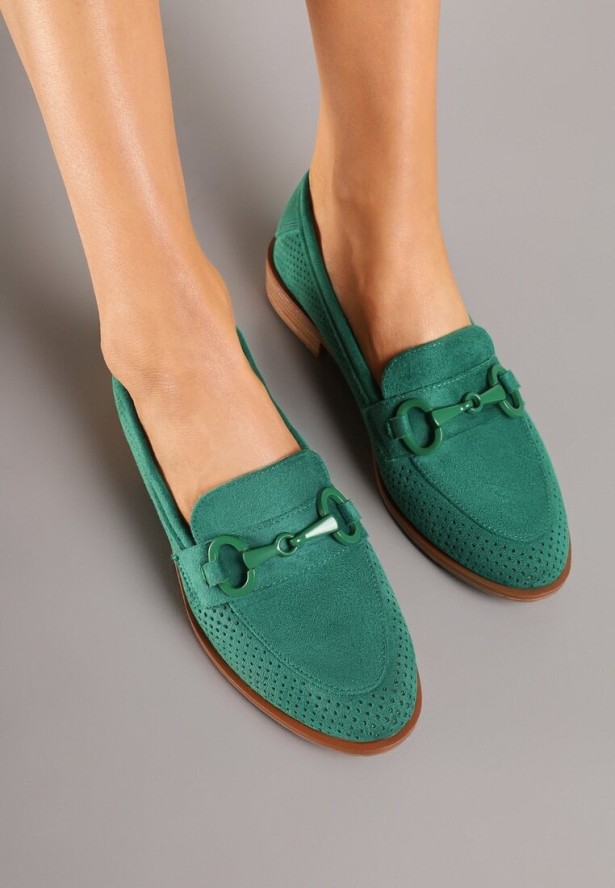 Zielone Mokasyny Vices z Perforacją z Wkładką ze Skóry Naturalnej Felithria