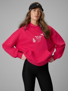 4F Bluza dresowa loose z kapturem damska - różowa S