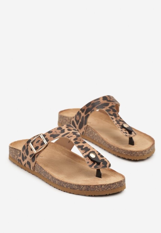 Panterkowe Klapki Japonki na Korkowej Podeszwie Idavena