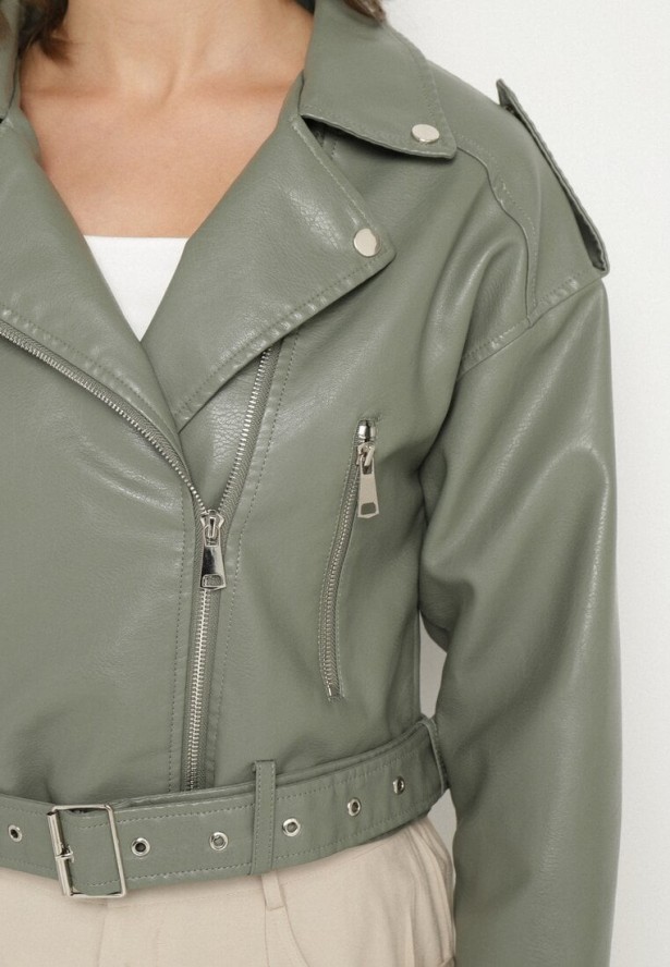 Jasnozielona Kurtka Ramoneska z Klamrami Sesariah