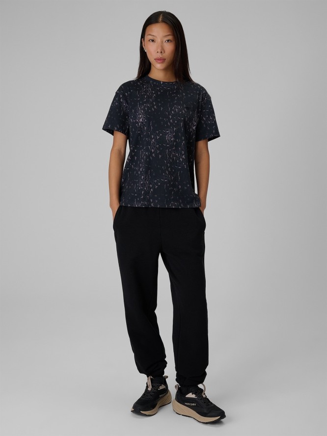 4F T-shirt relaxed z nadrukiem damski - szary XS