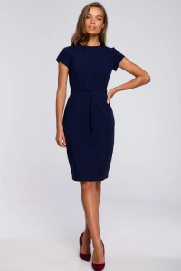 Sukienka ołówkowa z modelującymi przeszyciami granatowa