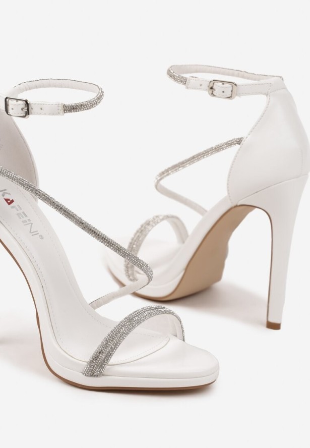 Białe Eleganckie Szpilki Sandały Zdobione Cyrkoniami Ninitila