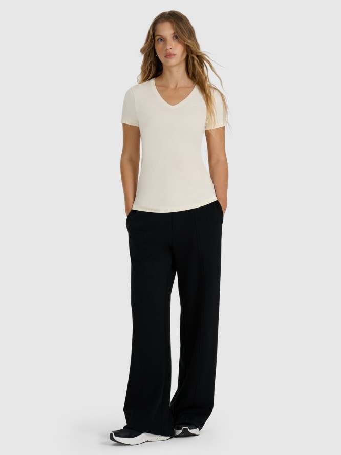 4F T-shirt slim gładki damski - beżowy XL