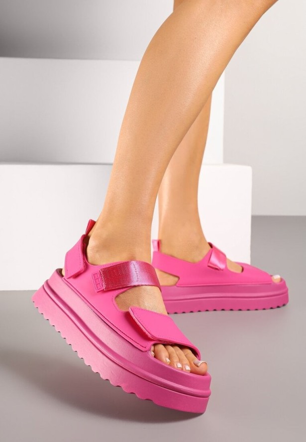 Fuksjowe Sandały Chunky na Platformie z Zapięciem na Rzep Lorovia