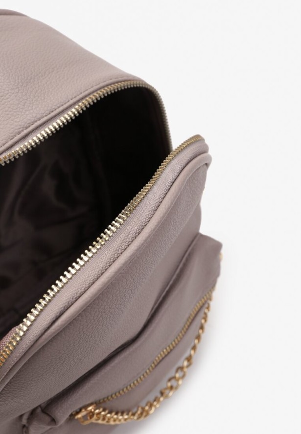 Szary Plecak z Ekoskóry Kieszonką i Łańcuszkiem Salwia