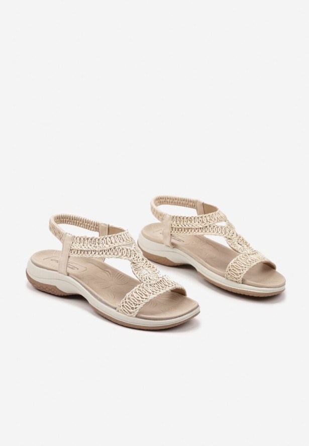 Beżowe Sandały z Ozdobną Plecionką Tattilora