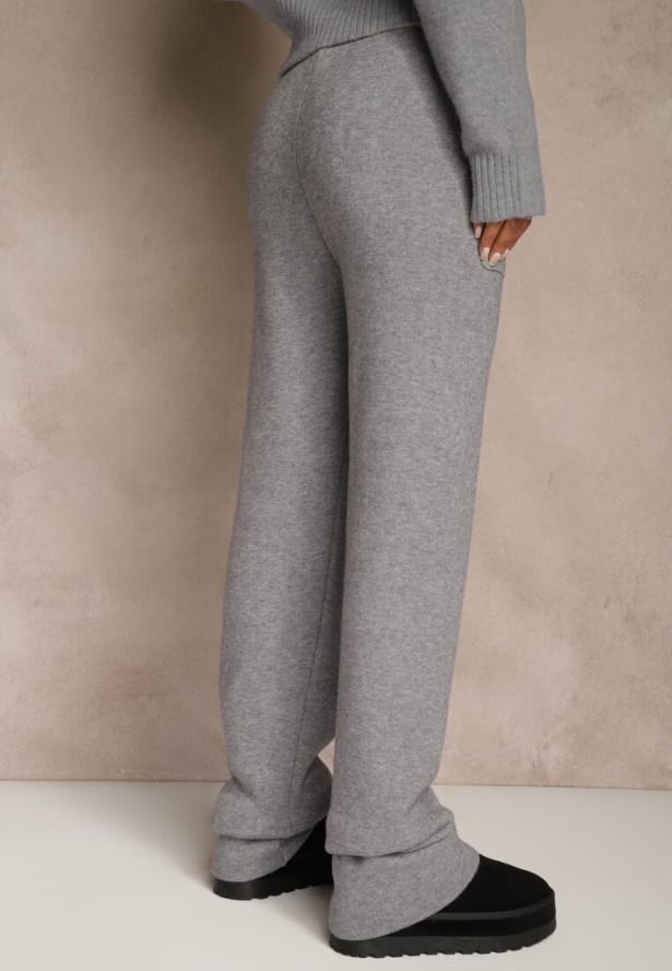 Szare Spodnie z Wełną ze Sznurkiem i Ozdobnymi Kieszeniami Moneressa