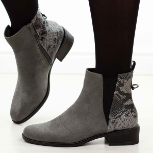 Szare zamszowe płaskie botki damskie M.Daszyński Sa198-30