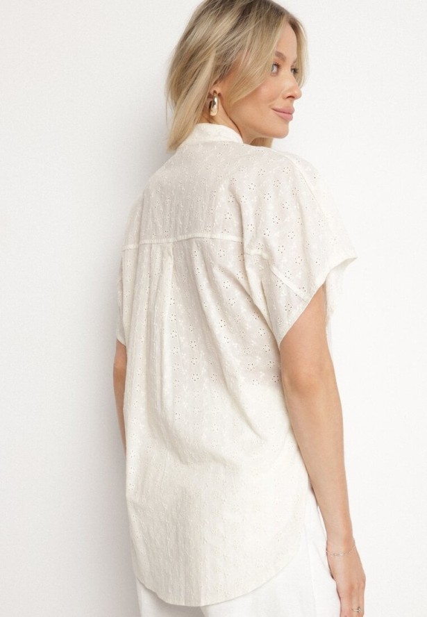 Ciemnobeżowa Bawełniana Koszula z Ozdobnym Haftem Teladwena