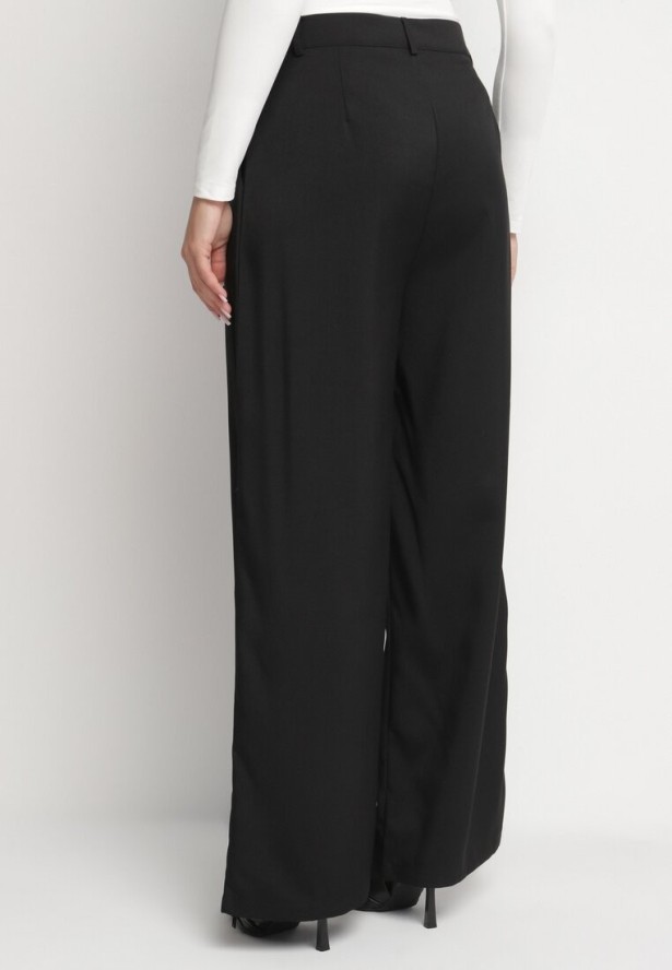 Czarne Spodnie Garniturowe o Prostych Nogawkach z Wysokim Stanem Falzemira