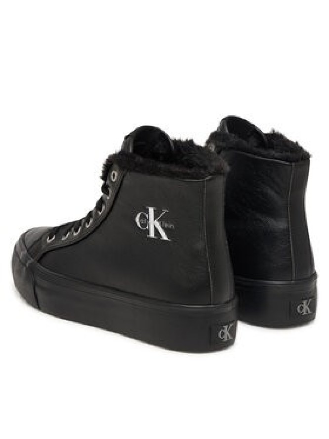 Calvin Klein Sneakersy Vulc Flatf Mid Laceup Lth Fur HW0HW03234 Czarny