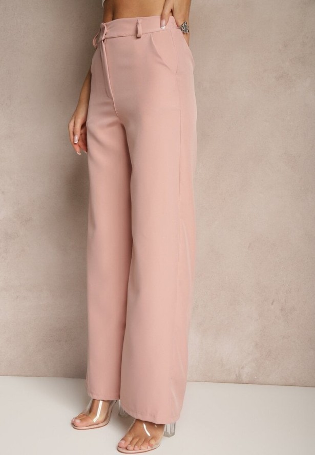 Różowe Spodnie Garniturowe High Waist Viviorea