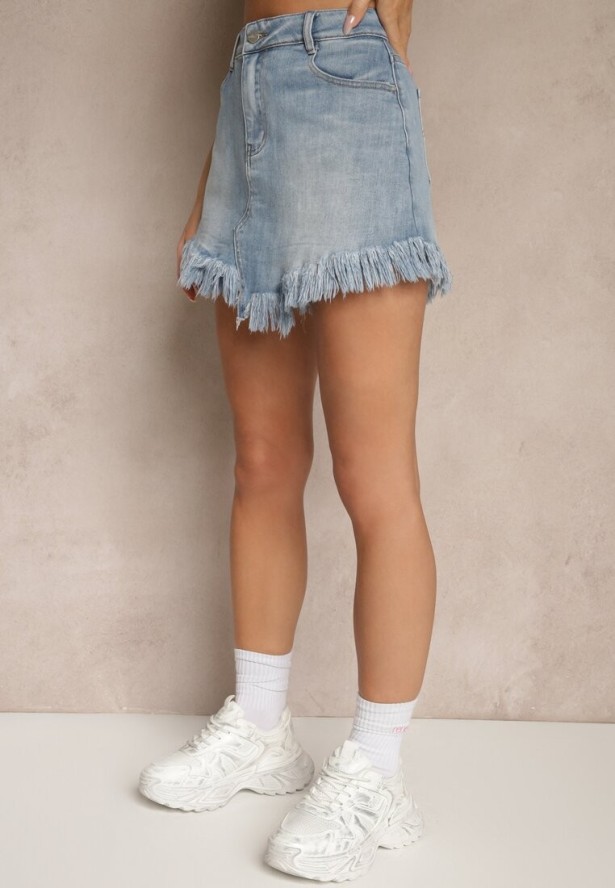 Niebieskie Spódnico-Szorty Jeansowe Zdobione Przetarciem Galirela