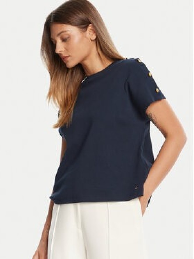 Tommy Hilfiger T-Shirt Gold Button WW0WW47455 Granatowy Regular Fit