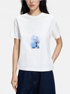 Bawełniany t-shirt z nadrukiem - złamana biel