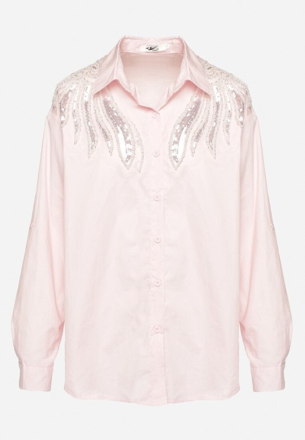 Różowa Koszula z Bawełny Ozdobiona Cekinami Nalaniriel
