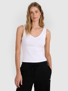4F Top slim z prążkowanej dzianiny damski - biały M