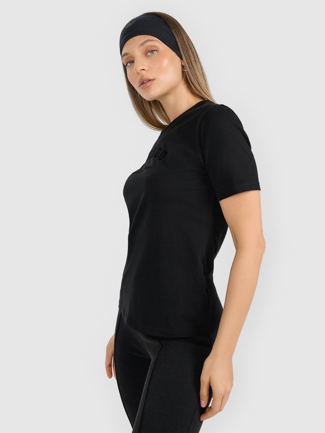 4F T-shirt regular z nadrukiem damski - czarny S
