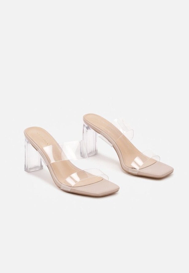 Beżowe Transparentne Klapki na Obcasie Leaviriel